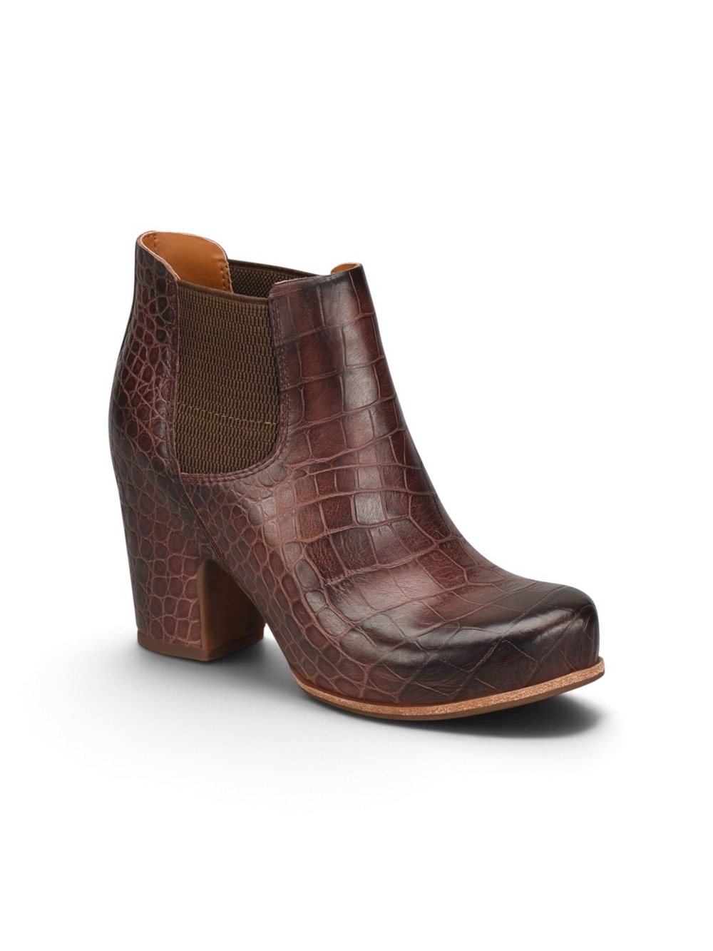 NEW Kork-Ease Shirome Croc-Embossed Brown Leather Ankle Bootie Sz 9.5